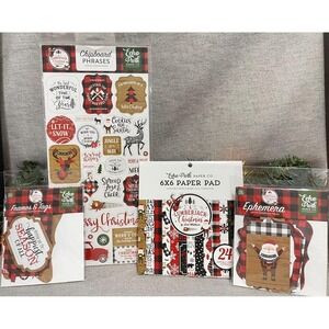 Echo Park A Lumberjack Christmas Bundle Lot Paper Pad Ephemera Chipboard Phrases